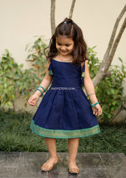 Blue Mangalagiri Frock With Contrast Border