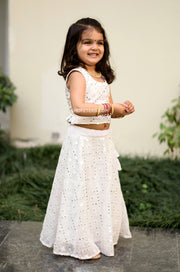 White Silhouette Hand Embroidery Top and Skirt