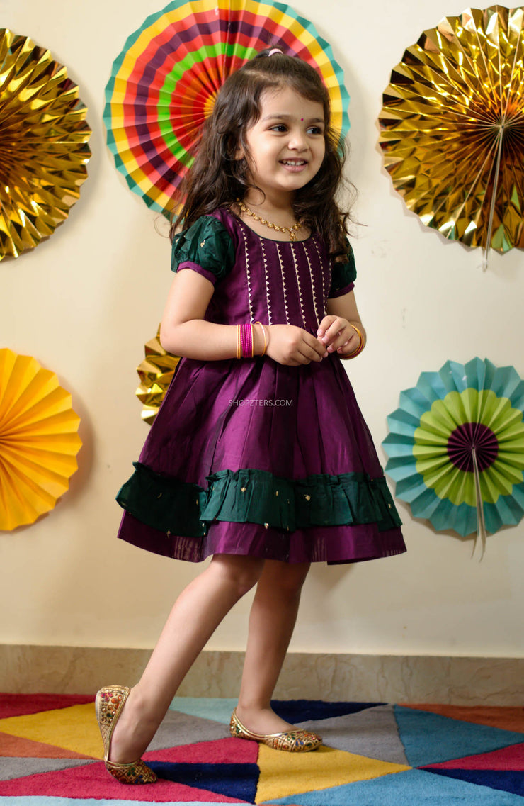 Violet Soft Silk Chanderi Frock