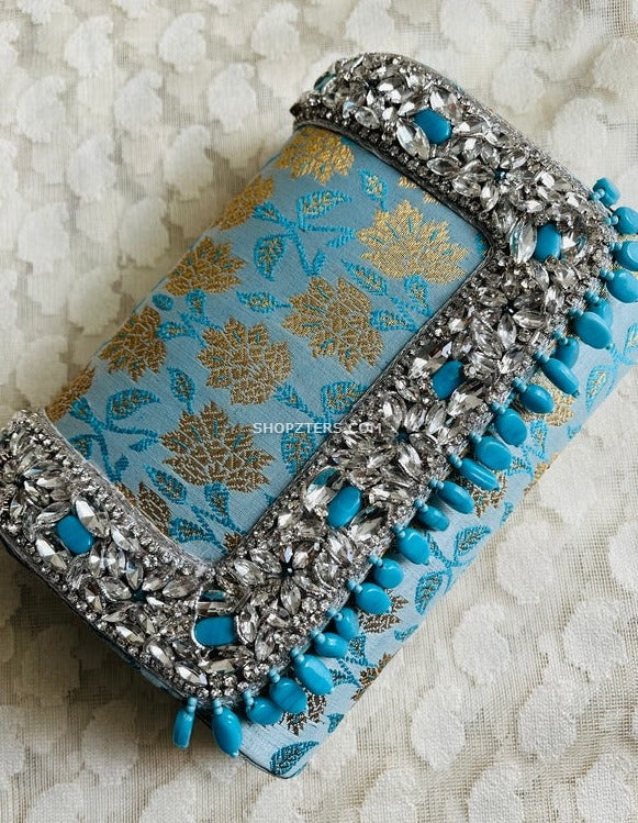 Brocade Clutch With Stone And Beads Work