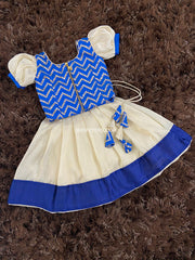 Blue Brocade Top With Gold Khadhi Tissue Skirt