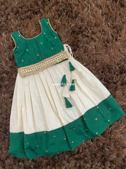 Green Croptop With Cream Skirt
