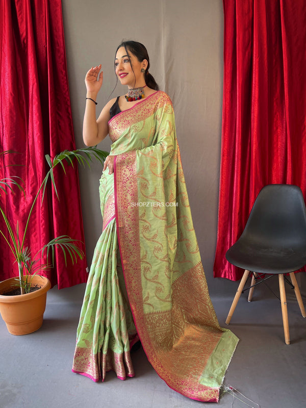 Cotton Sarees With Rose Gold Jaal Weaves