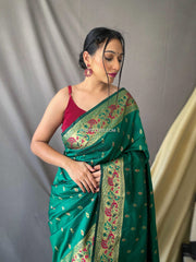 Paithani Soft Silk Saree With Gold Zari Motifs