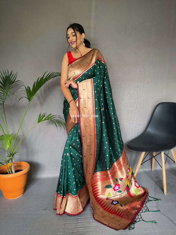 Polka Paithani Silk Saree With Zari Woven Border
