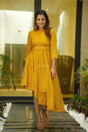 Yellow Embroidered Georgette Dress