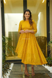 Yellow Embroidered Georgette Dress