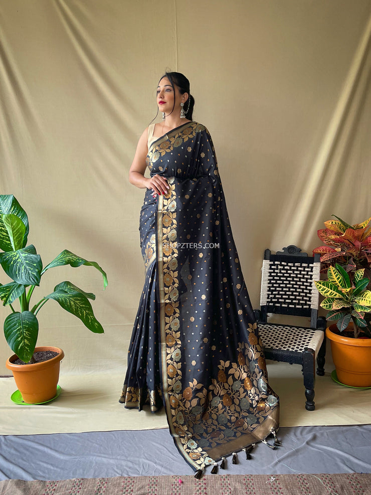 Soft Silk Saree With Floral Border