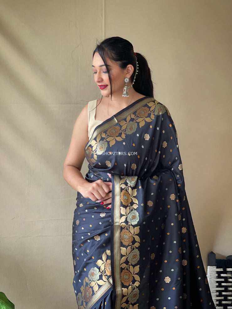 Soft Silk Saree With Floral Border