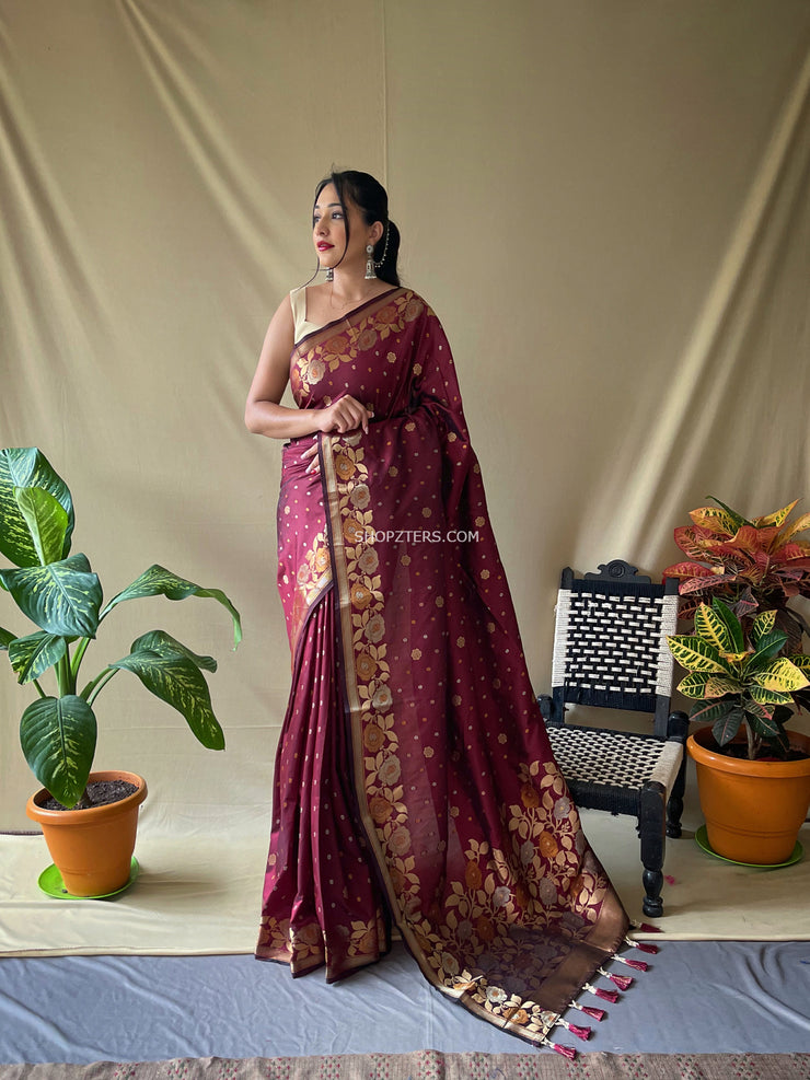 Soft Silk Saree With Floral Border – Shopzters