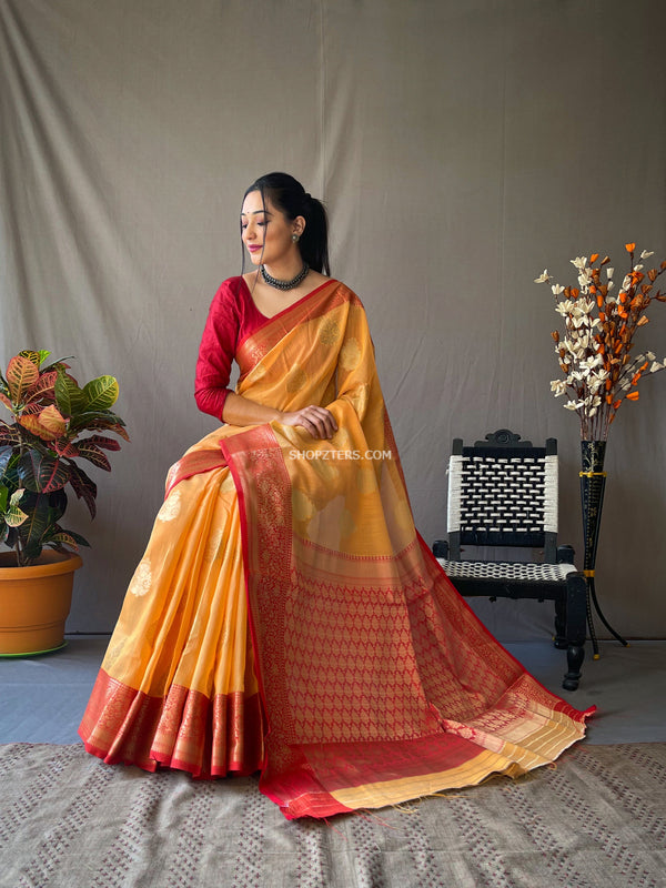 Soft Linen Weaving Sarees With Contrast Border