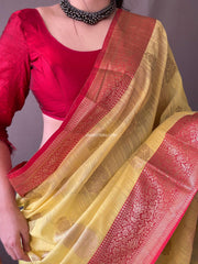 Soft Linen Weaving Sarees With Contrast Border
