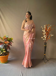 Linen Silk Saree With Gold and Silver Zari Weaves