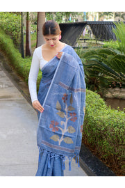 Pure Linen Woven Saree With Copper Zari