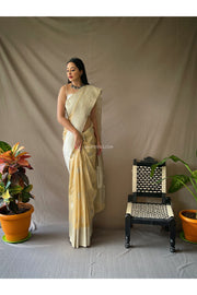 Linen Silk Sarees with Silver Zari Weaving Leaf Motifs