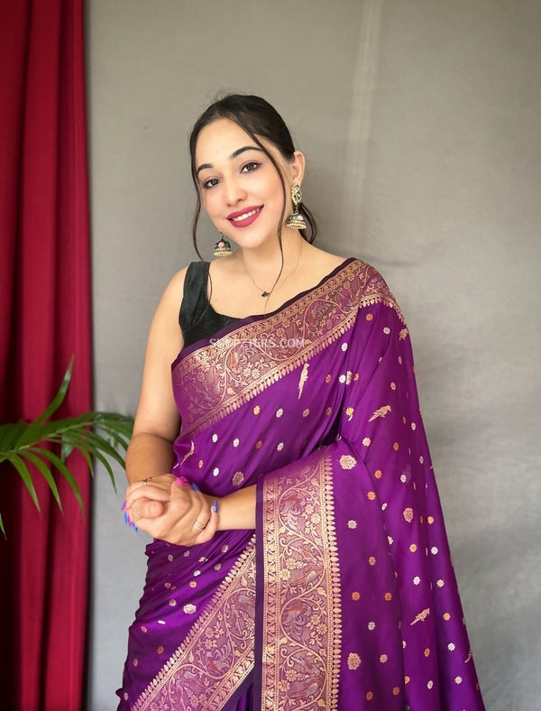 Soft Silk Saree With Multicolor Woven Zari
