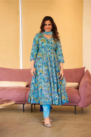 Sky Blue Chinnon Embroidered Suit Set