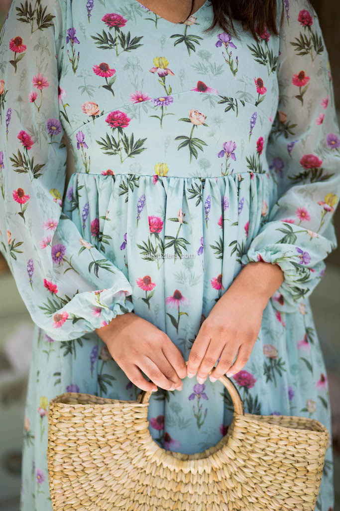 Green Printed Georgette Dress