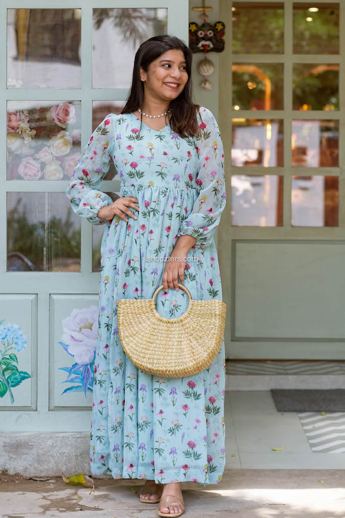 Green Printed Georgette Dress