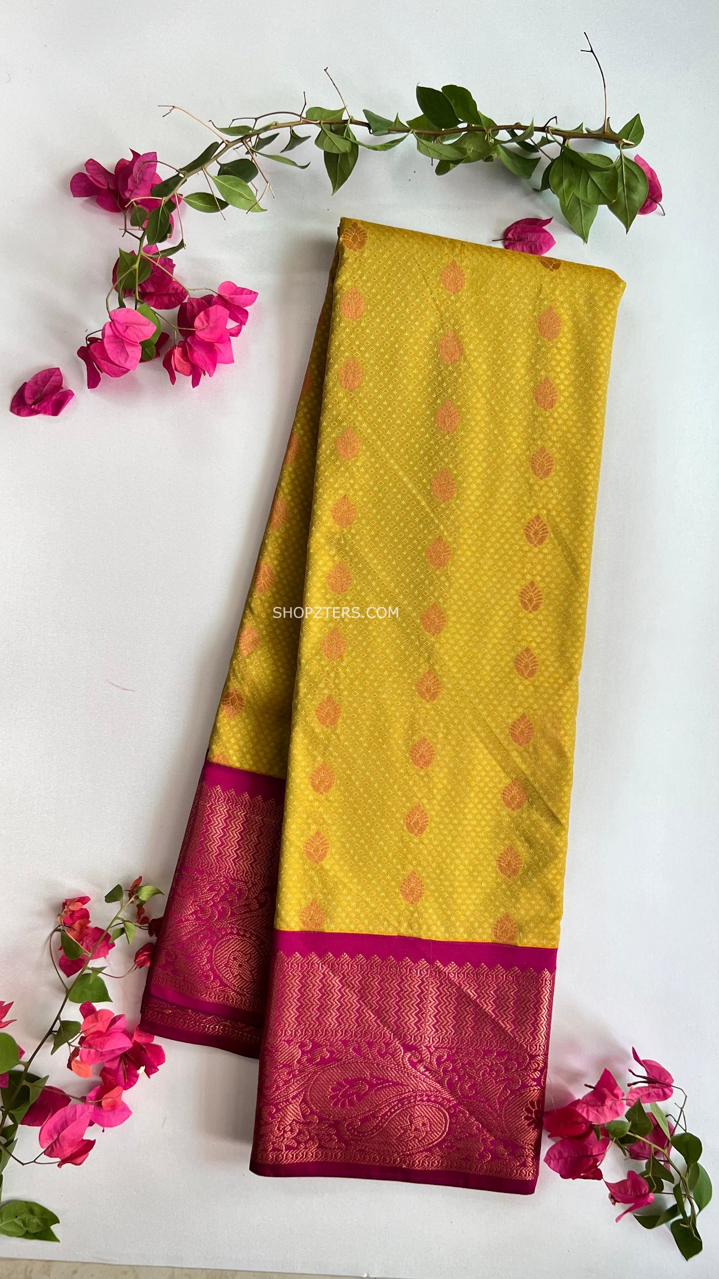 Mustard Yellow With Magenta Border Semi Silk Saree