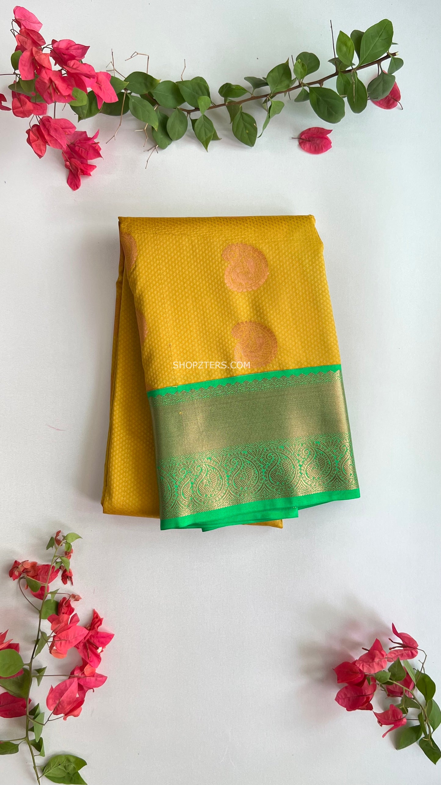 Yellow With Green Border Semi Silk Saree