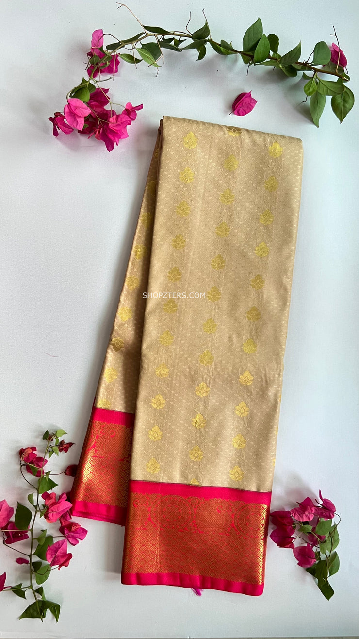 Ivory With Double Shaded Pink Border Semi Silk Saree