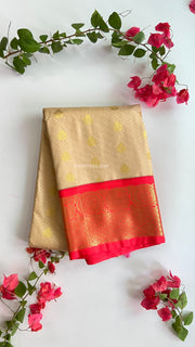 Ivory With Double Shaded Pink Border Semi Silk Saree