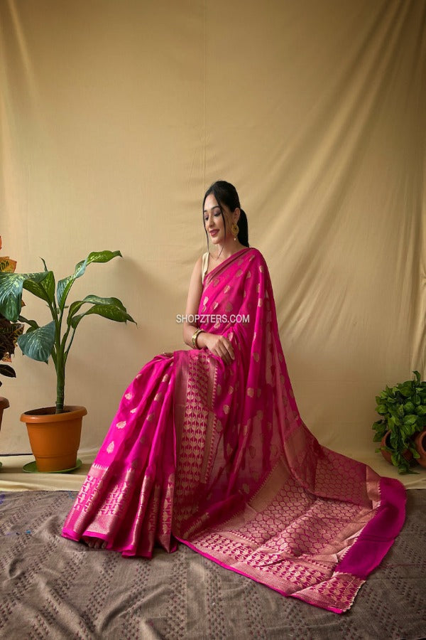 Cotton Saree With Copper Woven Motif