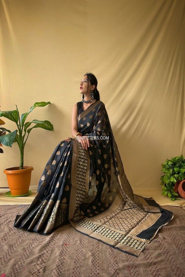 Cotton Saree With Copper Woven Motif
