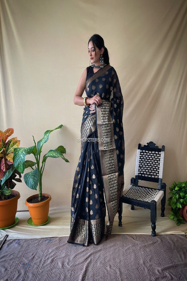 Cotton Saree With Copper Woven Motif
