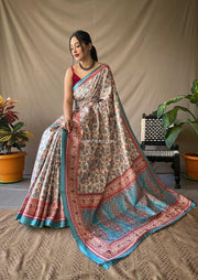Soft Silk Saree With Madhubani Prints