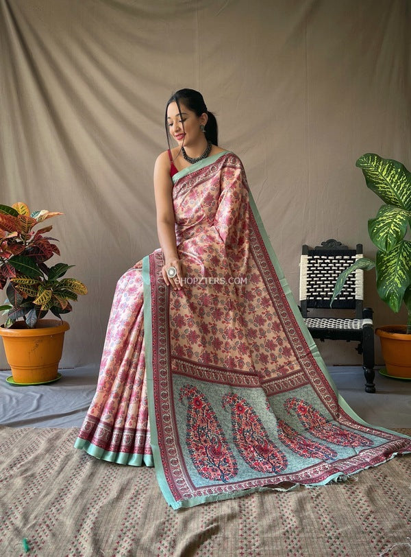 Soft Silk Saree With Madhubani Prints