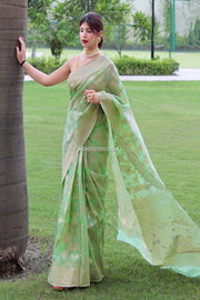 Linen Silk Woven Saree With Jaal Weaves