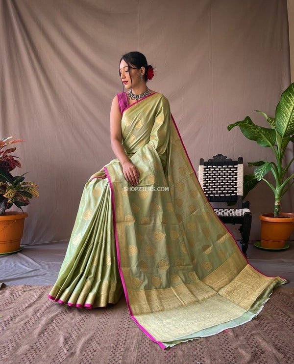 Two Toned Soft Silk Woven Saree With Zari Border