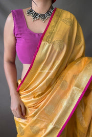 Two Toned Soft Silk Woven Saree With Zari Border