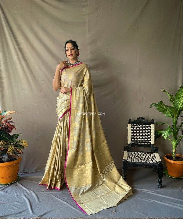 Two Toned Soft Silk Woven Saree With Zari Border