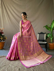 Two Toned Soft Silk Woven Saree With Zari Border