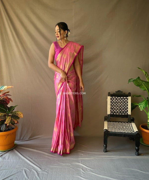 Two Toned Soft Silk Woven Saree With Zari Border