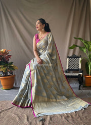 Two Toned Soft Silk Woven Saree With Zari Border