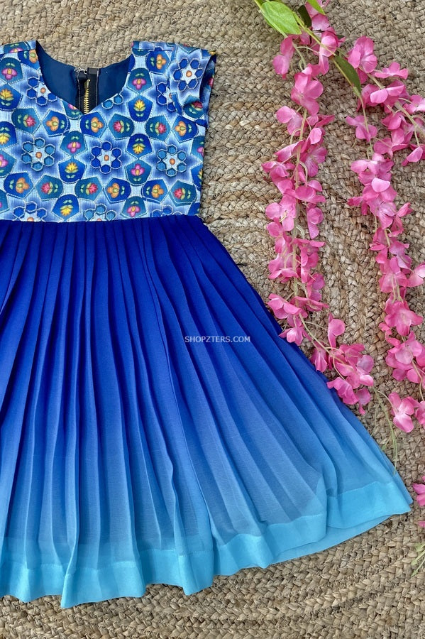 Girls Navy Blue Self Design Fit and Flare Dress  Cutecumber
