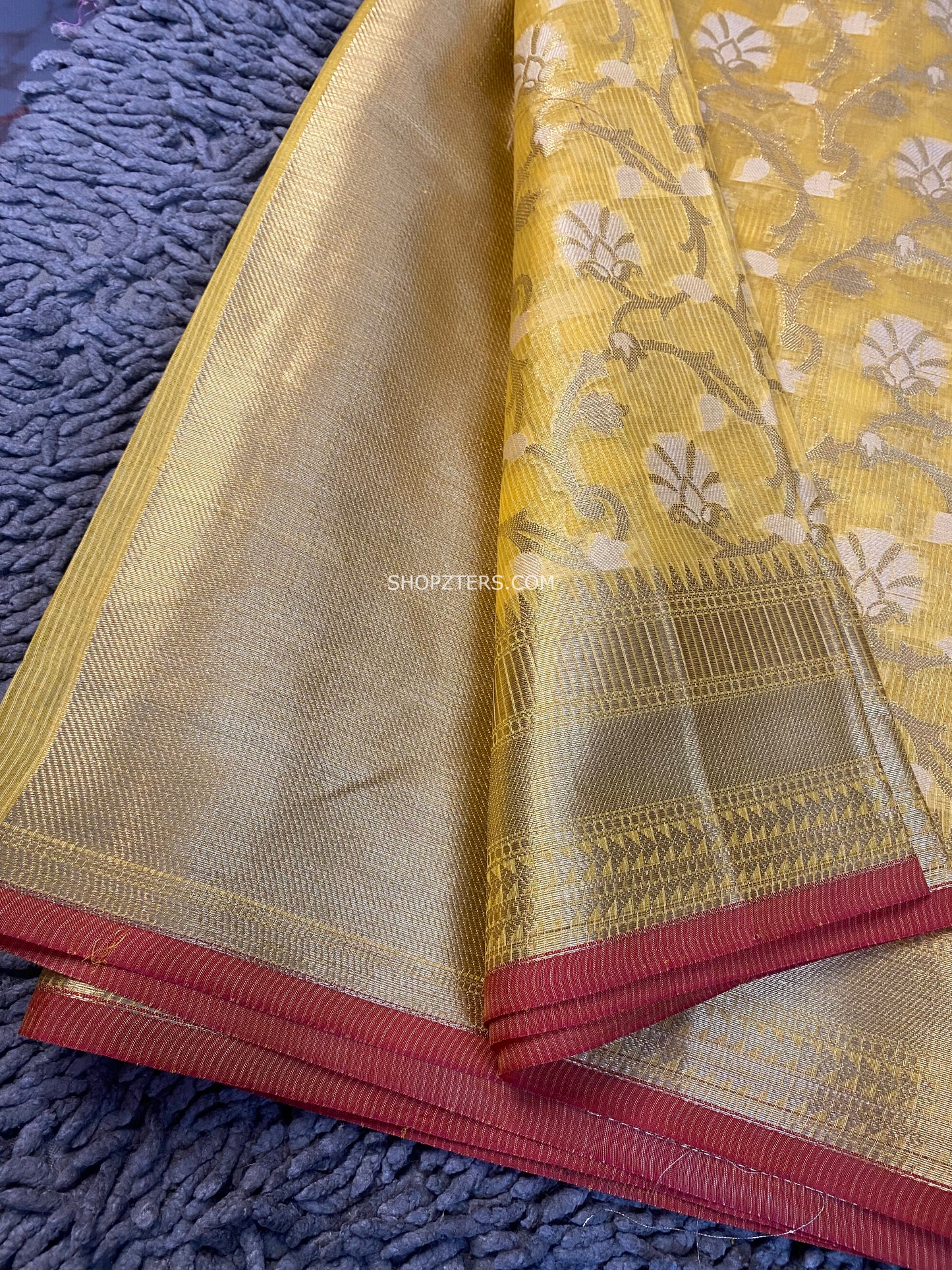 Yellow Floral Banarasi Kota Silk Saree