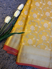 Yellow Floral Banarasi Kota Silk Saree