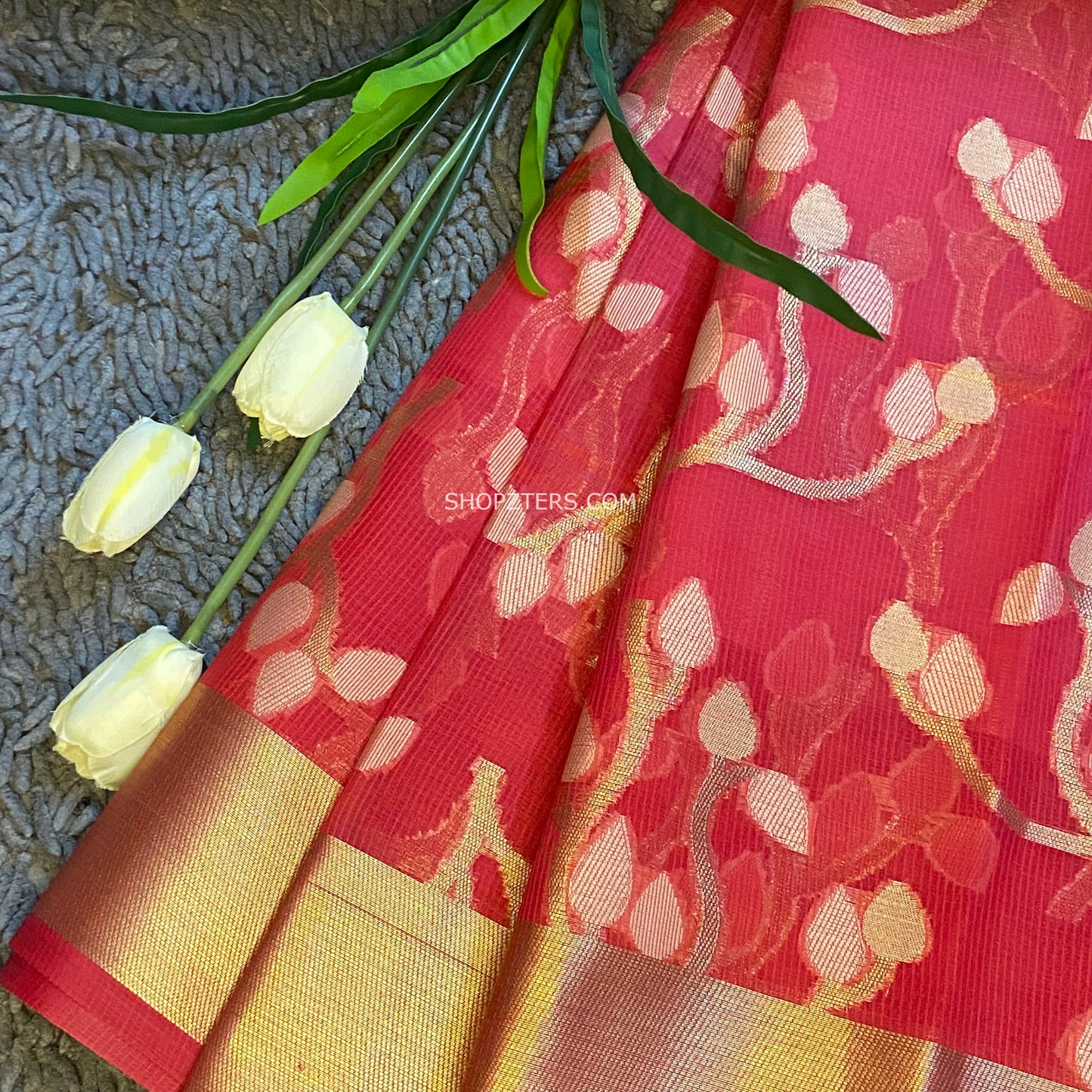 Red Floral Banarasi Kota Silk Saree
