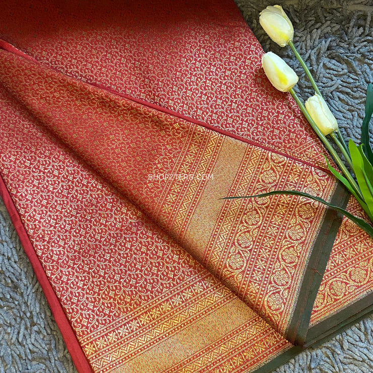 Red Banarasi Katan Soft Silk Saree