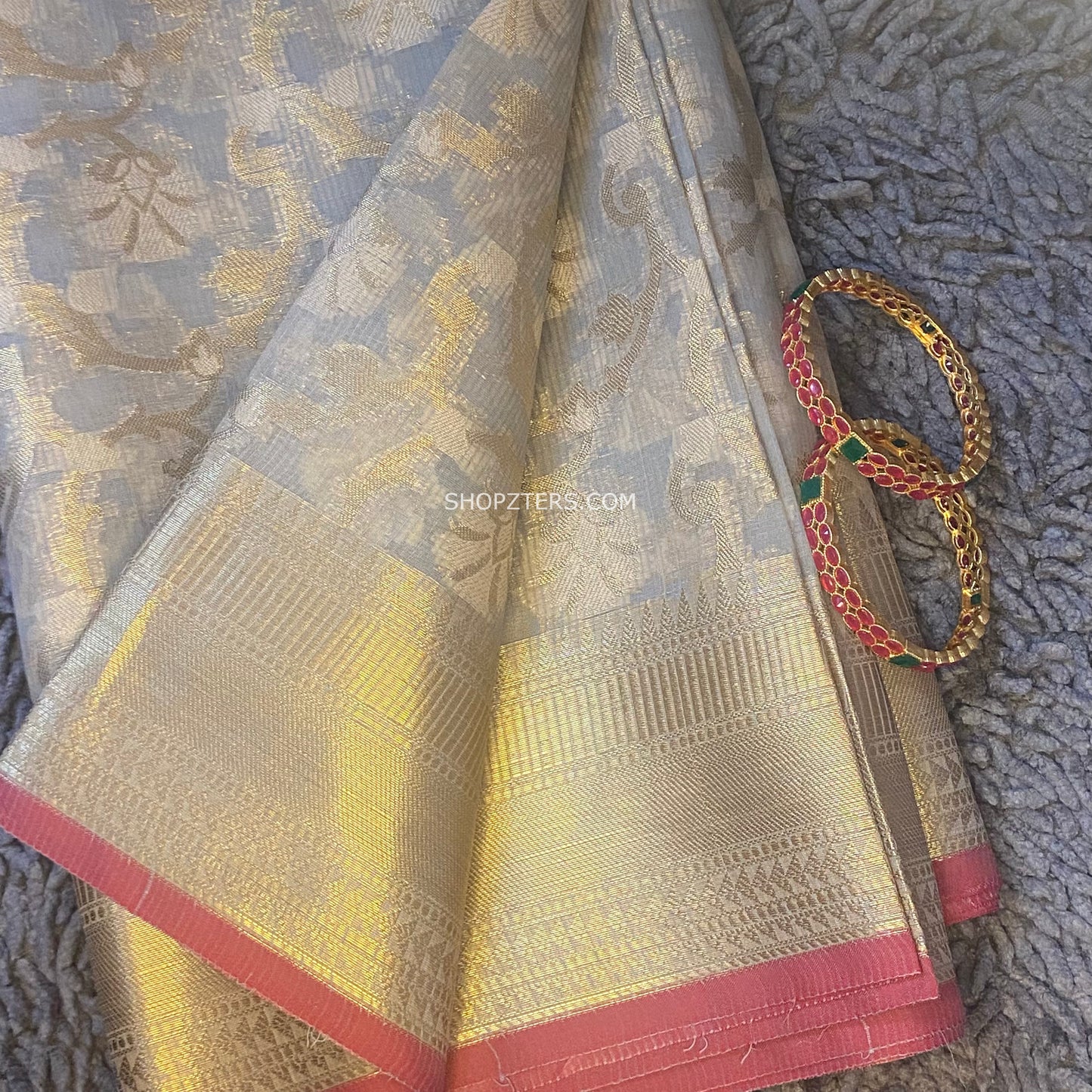 Grey Floral Banarasi Kota Silk Saree