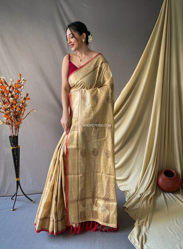 Cotton Sarees With Gold Zari Woven Motifs