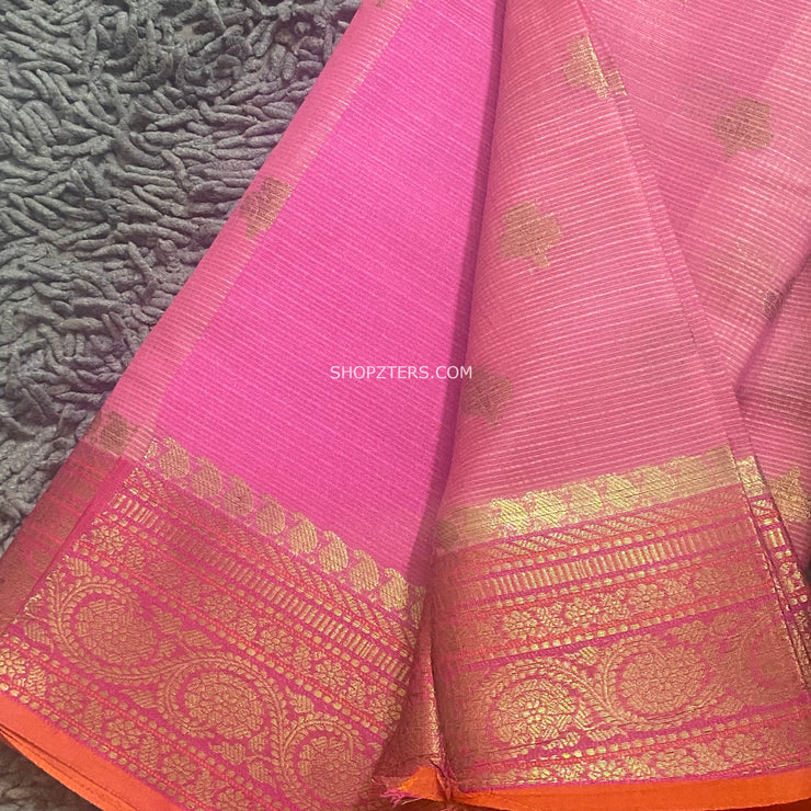 Pink With Orange Banarasi Kota Silk Saree