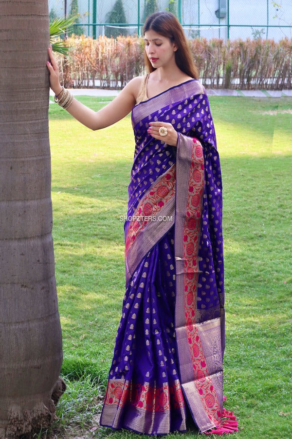 Banarasi Soft Silk Saree With Floral Motifs