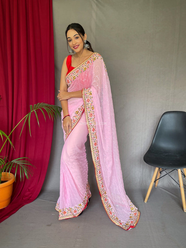 Georgette Sequins Designer Embroidered Saree