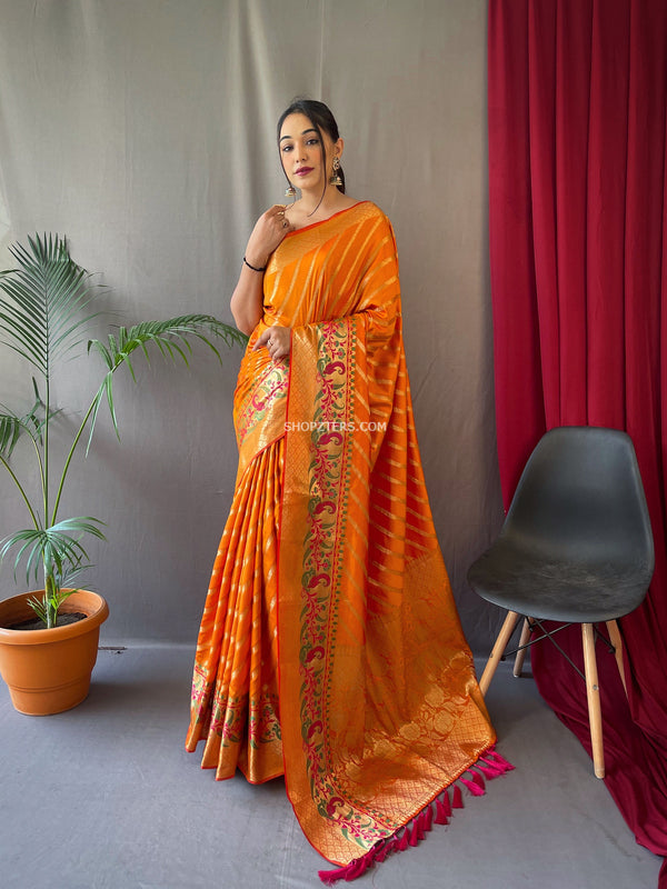Silk Saree With Leheriya Weaves And Zari Border